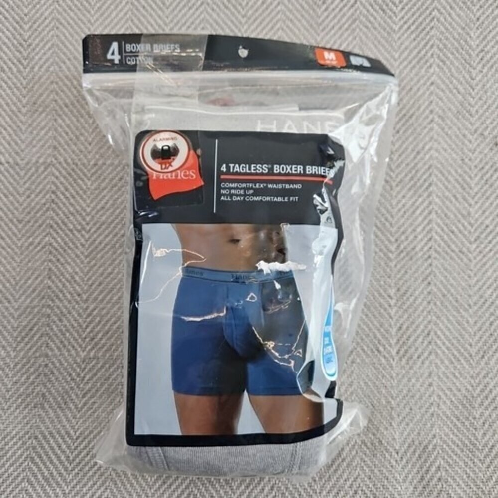 HANES Boxer Briefs Men's M 32-34 Assorted Tagless Comfort Flex‎ 4 Pack J742B4